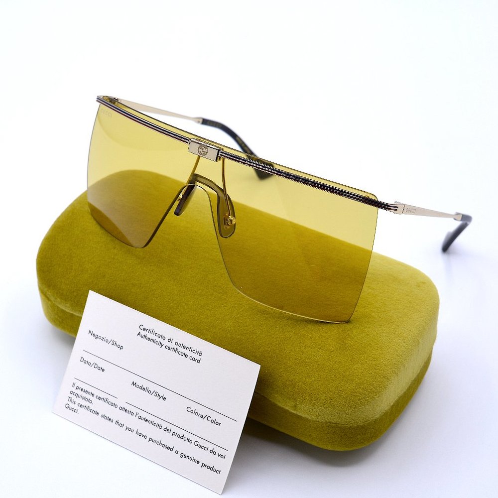 NEW GUCCI GG1096S 003 UNISEX GOLD YELLOW LENS AUTHENTIC SUNGLASSES - Picture 2 of 16